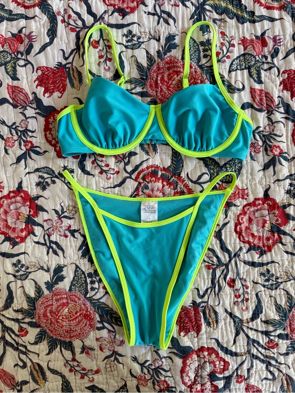 Wild Fable blue and lime green two piece bikini